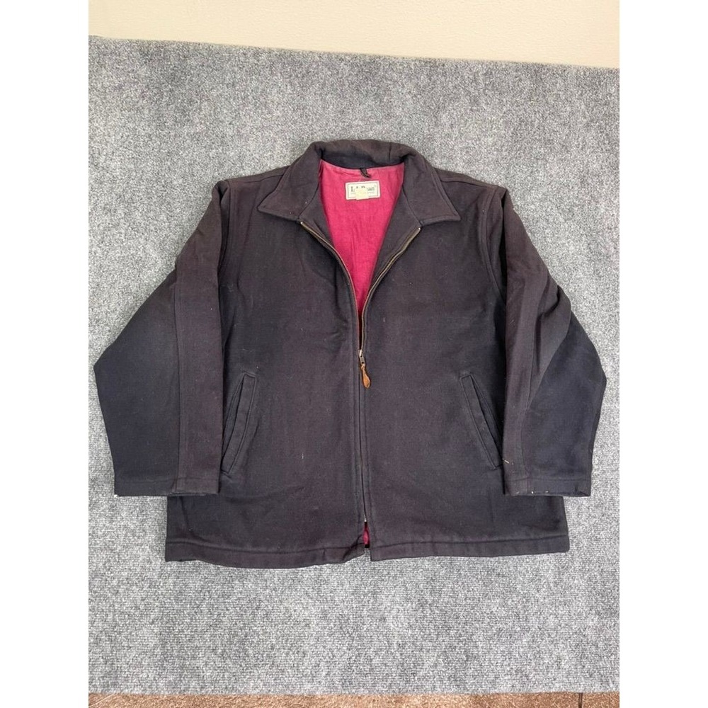 Vintage LL Bean Jacket Large Black‎ FADED Wool Bomber Coat Red Lined USA